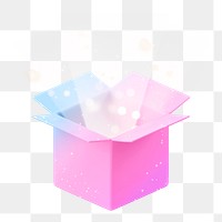 Open mystery png box, 3D aesthetic illustration on transparent background