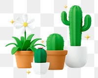 3D potted png houseplant garden, botanical illustration on transparent background