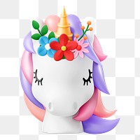 Aesthetic unicorn png head, 3D myth creature illustration on transparent background