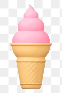 Ice cream png sticker, strawberry dessert 3D cartoon transparent background