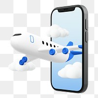 Travel ad png sticker, plane phone screen 3D cartoon transparent background