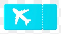 Plane ticket png sticker, travel 3D cartoon transparent background
