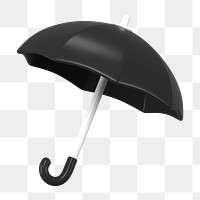 Black umbrella png sticker, protection 3D cartoon transparent background