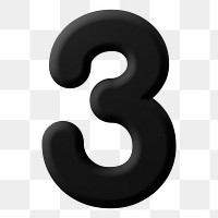 3 number png sticker, 3D rendering on transparent background