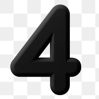 4 number png sticker, 3D rendering on transparent background