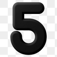 5 number png sticker, 3D rendering on transparent background