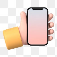 Hand holding png phone, digital device on transparent background