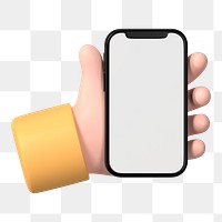 Hand holding png phone, digital device on transparent background