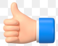 Thumbs up hand gesture png sticker, 3D illustration, transparent background