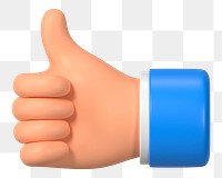 Thumbs up hand gesture png sticker, 3D illustration, transparent background