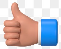 Thumbs up hand gesture png sticker, 3D illustration, transparent background