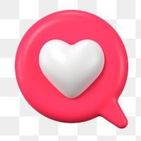 3D heart png speech bubble, love impression on social media