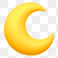 Yellow crescent moon png icon sticker, 3D rendering, transparent background