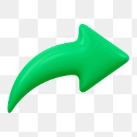 Green arrow png icon sticker, 3D rendering, transparent background