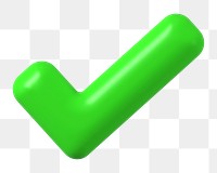 Tick mark png, green icon sticker, 3D rendering, transparent background