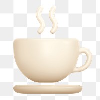 PNG coffee, cafe icon sticker, 3D rendering, transparent background