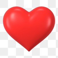 Red heart, love png icon sticker, 3D rendering, transparent background