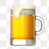 Beer glass icon  png sticker, 3D rendering illustration, transparent background