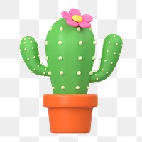 Cactus  png sticker, 3D rendering illustration, transparent background