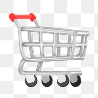Shopping cart icon  png sticker, 3D rendering illustration, transparent background