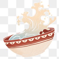 Noodle bowl splash png sticker, Japanese wave illustration, transparent background