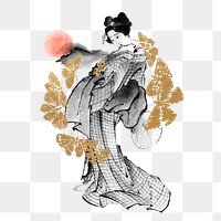 Hokusai&rsquo;s Japanese woman png sticker, vintage illustration, transparent background