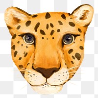 Cheetah head png sticker, cute animal illustration, transparent background