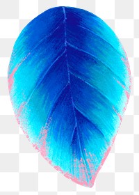Gradient blue leaf png sticker, botanical illustration, transparent background