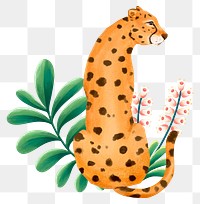 Cheetah wildlife png sticker, cute animal illustration, transparent background