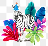 Birthday zebra png sticker, cute animal illustration, transparent background