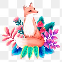 Funky fox png sticker, hand drawn remix, transparent background