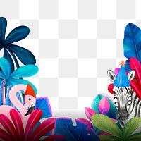 Colorful wildlife png border, animal illustration, transparent background