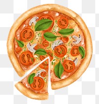 Vegetarian pizza png sticker, Italian food illustration, transparent background