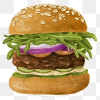 Homemade beef burger png sticker, fast food illustration, transparent background