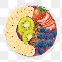 Blueberry acai bowl png sticker, healthy food illustration, transparent background