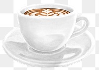 Latte art png sticker, hot coffee drinks illustration, transparent background