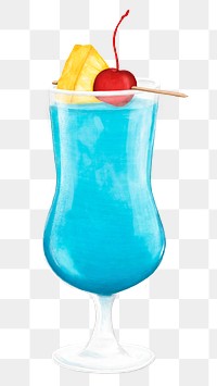 Blue Hawaii png cocktail, realistic drinks illustration, transparent background