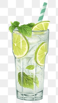 Mojito cocktail png sticker, drinks illustration, transparent background