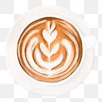 Latte art png sticker, hot coffee drinks illustration, transparent background