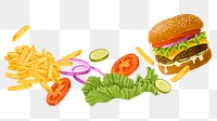Cheeseburger and fries png sticker, fast food set, transparent background