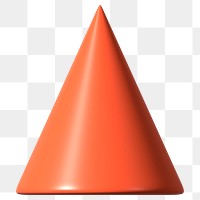 3D orange cone png, geometric clipart, transparent background