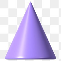 3D purple cone png, geometric clipart, transparent background