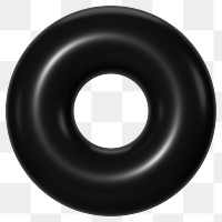 Png donut ring, black 3D shape sticker, transparent background