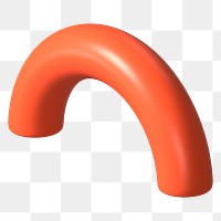 3D orange half torus clip art, transparent background