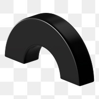 3D black half torus clip art, transparent background