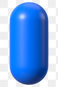 3D blue capsule png, geometric clipart, transparent background