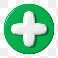 Green plus sign png 3D sticker, transparent background 