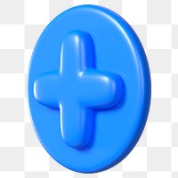Blue addition sign png 3D sticker, transparent background 