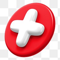 Red plus sign png 3D sticker, transparent background 