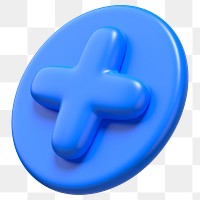 Blue plus sign png 3D sticker, transparent background 